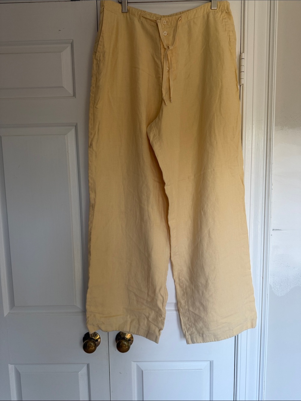 Wide Leg Linen Pants in Pale Yellow - Women's Relaxed Fit
